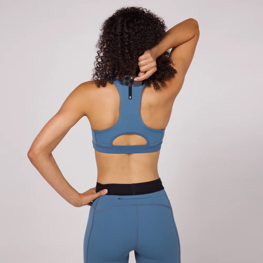 Bandit Running Gridlock Scoop Neck Run Bra - Steel Blue