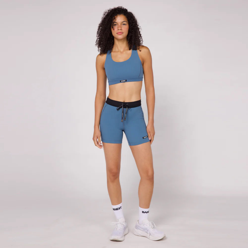 Bandit Running Gridlock Scoop Neck Run Bra - Steel Blue