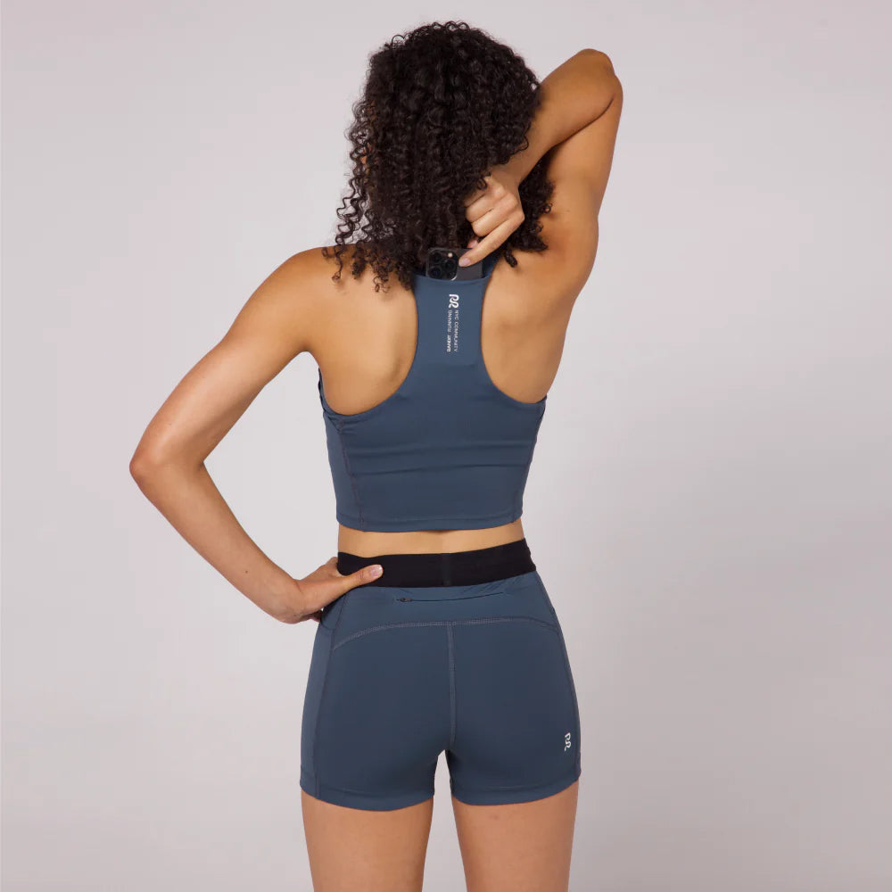 Bandit Running Stamina Scoop Neck Race Crop - Storm Grey