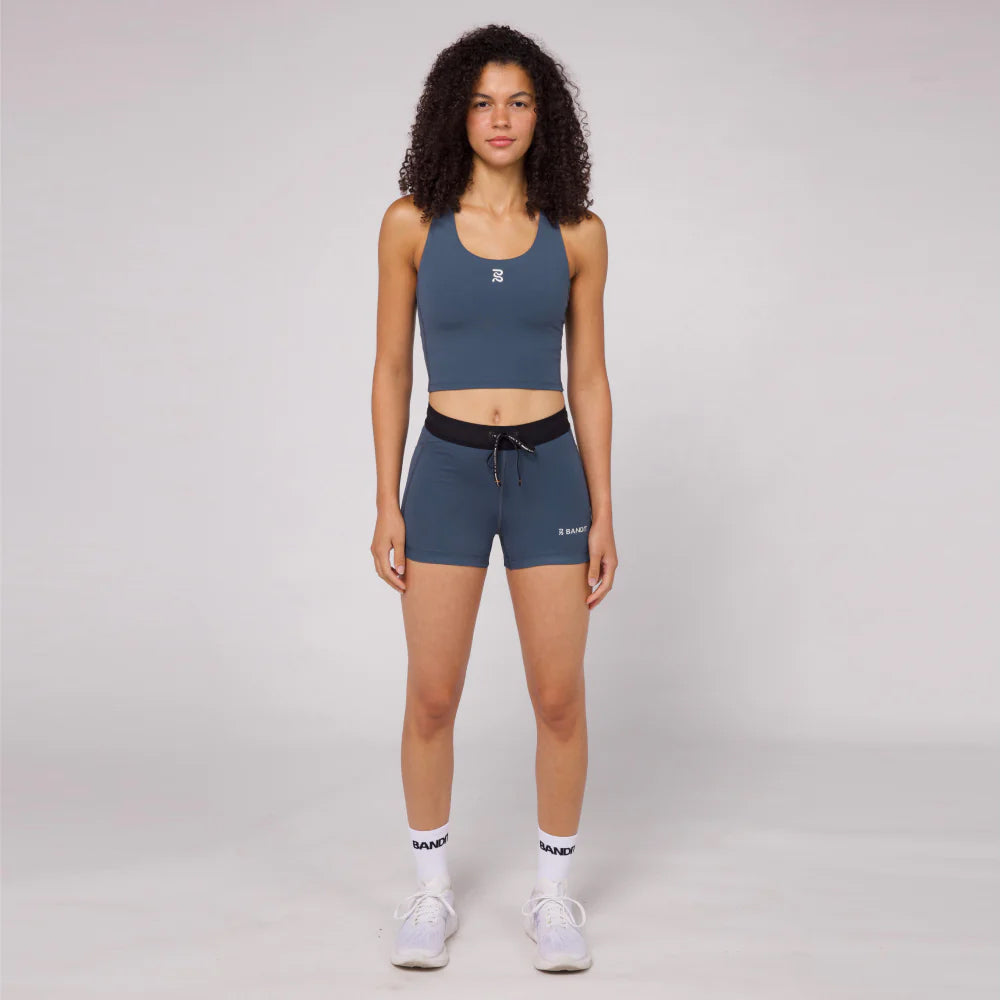 Bandit Running Stamina Scoop Neck Race Crop - Storm Grey